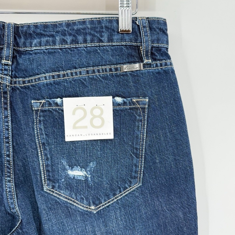 KanCan Womens 28 Jeans Distressed Dark Stone Wash High Rise Frayed Hem Denim NEW - Picture 6 of 9